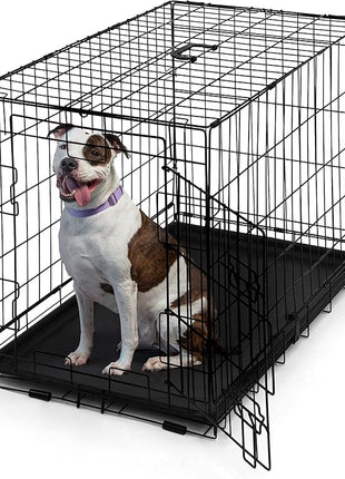 CAPHAUS Foldable Dog Crate Wire Metal Dog Kennel w/Leak-Proof Pan & Protecting Feet & Divider Panel, Single or Double Door, Small, Medium & Large Dog Crate Indoor Cage, 30” w/Single Door