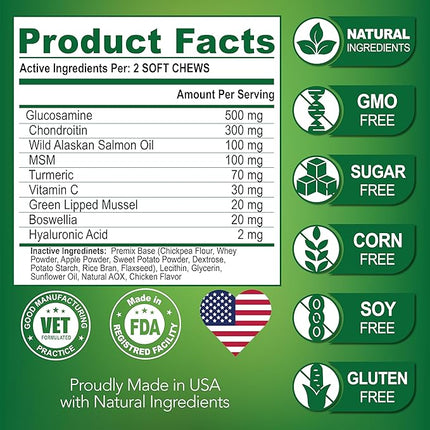 Glucosamine for Dogs - Hip and Joint Supplement for Dogs - Glucosamine Chondroitin - Joint Pain Relief Pills - MSM - Advanced Health Support Supplement - 120 Mobility Chews - Made in USA