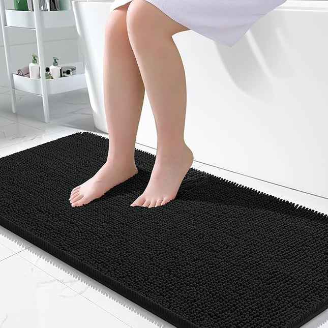 OLANLY Bathroom Rugs 50x30, Extra Soft Absorbent Chenille Bath Rugs, Rubber Backing Quick Dry, Machine Washable Bath Mats for Bathroom Floor, Tub and Shower, Home Decor Accessories, Black