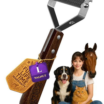 Large Dual-Sided Dogs and Cats Brush for Shedding, Unique Blade Designed Deshedding Dog Brush for Long & Short Haired Dogs, Safe&Pro Shedding Tools, Undercoat Rake for All Coats, Premium Walnut Handle