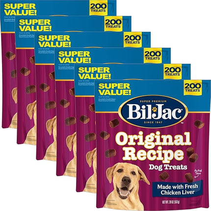 Bil-Jac Original Recipe Soft Dog Treats, Chicken Liver Training Treats, Resealable Double Zipper Pouch 20oz (6-Pack)
