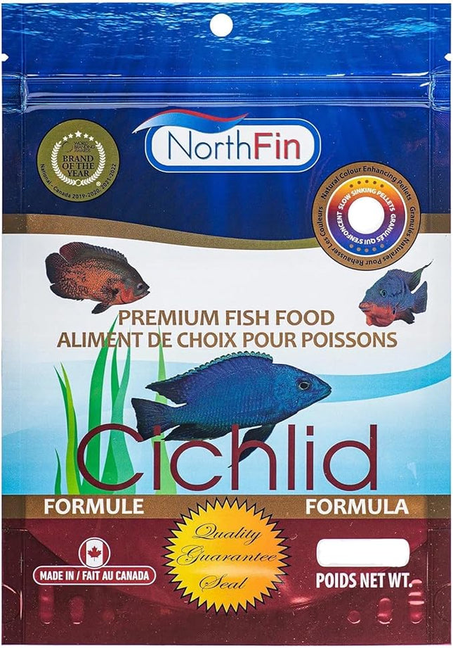 Northfin Cichlid Formula Fish Food – Slow Sinking Pellets for Cichlids (1mm, 500g) | Premium High-Protein, All-Natural Cichlid Diet to Enhance Color & Growth – No Fillers, No Hormones, Made in Canada