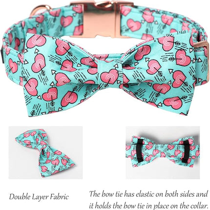 Lionet Paws Valentines Dog Collar Bowtie, Dog Bowtie Collar with Metal Buckle for Dogs, Adjustable Fabric Dogs Collars Girl Boy, M, Neck 13.5-22 in