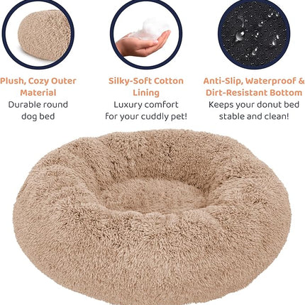 Donut Dog Bed - Premium Comfort for Anxiety Relief - Fluffy & Calming Design with Ultra-Plush Support | Cozy Round Dog Bed with Super Soft Circle Style (Camel, X-Large)