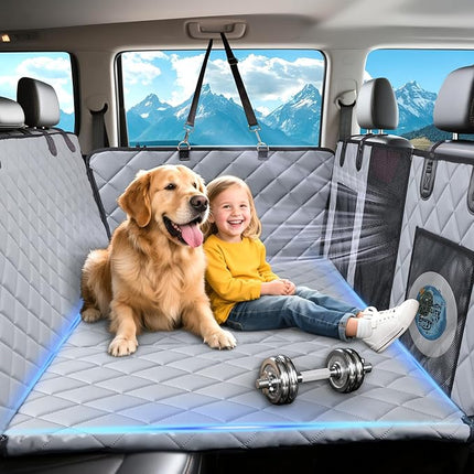 Hard Bottom Car Seat Cover for Dogs, PU+Plush Dog Car Seat Cover for Back Seat, Waterproof Backseat Extender for Dogs in Car (Grey, XL - Full-Size SUVs & Trucks)