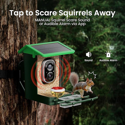 Bird Feeder with Camera Solar Powered 2K HD Video, 10,000+ Species AI Recognition, Real-Time App Alerts, and Weatherproof Design for Effortless Birdwatching, Gift for Bird Lovers, Grass Green