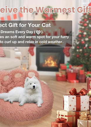 Calming Dog Bed Cat Bed Medium Size Dog - Donut Washable Medium Pet Bed, Warm Kitten Nest 24 inches Anti-Slip Round Fluffy Plush Faux Fur Cat Bed, Fits up to 25 lbs Pets, (Luxury Pink)