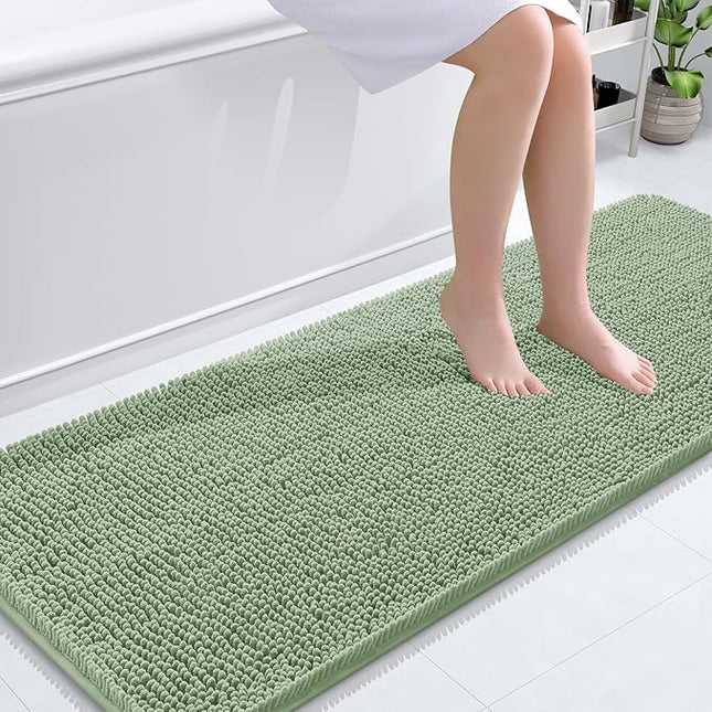 OLANLY Bathroom Rugs 59x24, Extra Soft Absorbent Chenille Bath Rugs, Rubber Backing Quick Dry, Machine Washable Bath Mats for Bathroom Floor, Tub and Shower, Home Decor Accessories, Sage Green