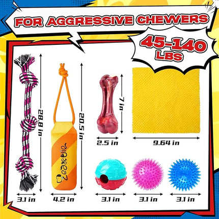 Zeaxuie 12 Pack Long-Lasting Heavy Various Dog Chew Toys Pack for Aggressive Chewers - Includes Large Rope Toy, Squeaky Toys & Indestructible Chew Bone for Medium, Large & X-Large Breeds Dogs