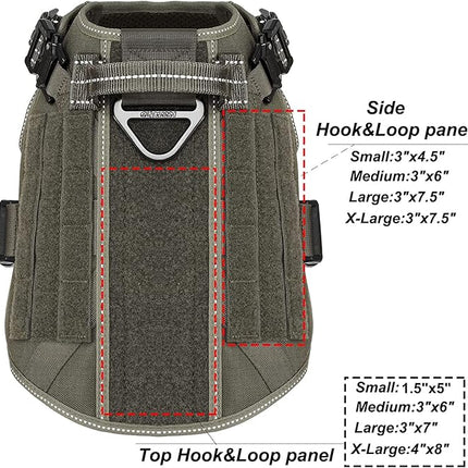 ICEFANG Tactical Dog Harness, Medium Size,2X Metal Buckle,Working Dog MOLLE Vest with Handle,No Pulling Front Leash Clip,Hook and Loop Panel (Green,M (Pack of 1))