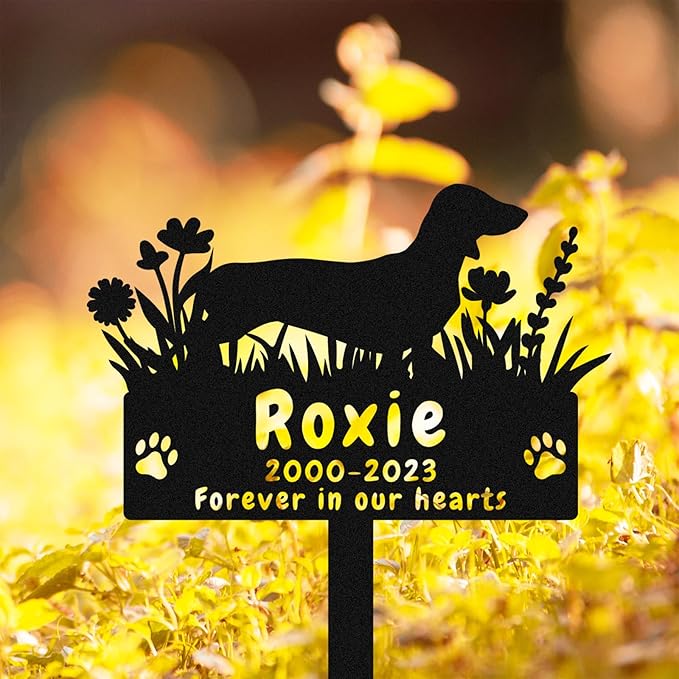 Personalized Dog Dachshund Memorial Stake Engraved Grave Stake, Custom Flowers Dog Memorial Grave Marker Outdoor Memorial Plaque, Dog Memorial Engraved Sign Pet Memorial Garden Stake