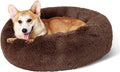 Bedsure Calming Dog Bed for Medium Large Dogs - Donut Washable Large Pet Bed, 33 inches Anti-Slip Round Fluffy Plush Faux Fur Dog Bed, Coffee