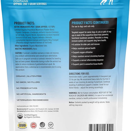 Om Mushroom Matrix Maximum Recovery Mushroom Pet Supplement Powder, Supports Optimal Health & Senior Care for Dogs & Cats, 200 Grams, 7.1 oz