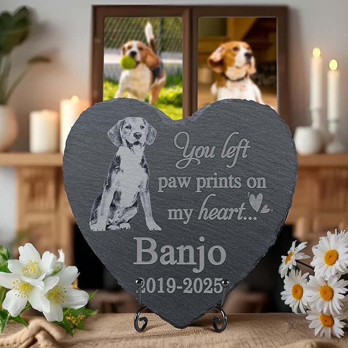 Pet Memorial Stone, Dog Memorial Stone, Dog Memorial Gifts for Loss of Dog, Pet Memorial Gifts, Loss of Pet Sympathy Gift, in Loving Memory Pet - Left Paw Prints on My Heart - Heart Shaped