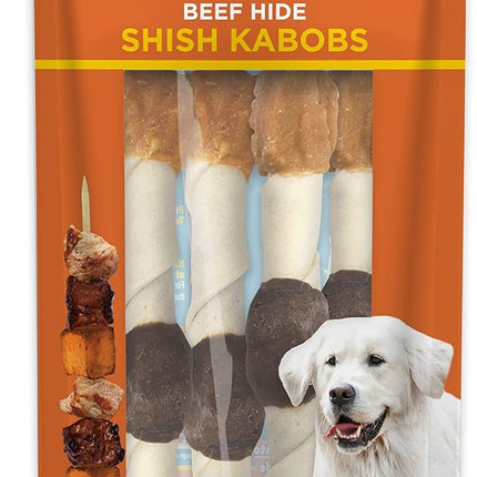 Cadet Gourmet Shish Kabob Dog Treats for Large Dogs, Healthy & Natural Chicken & Sweet Potato Chew Sticks, Beef Hide, Extra Large 10 Inch, 4 Count (Pack of 1)