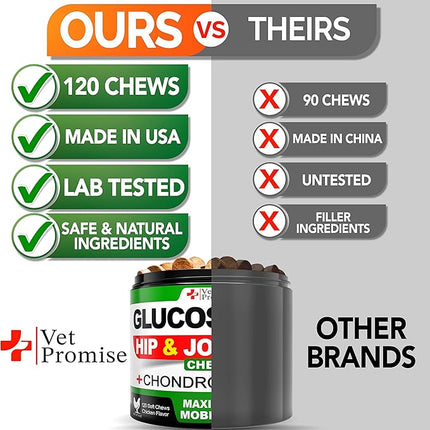 Glucosamine for Dogs - Hip and Joint Supplement for Dogs - Glucosamine Chondroitin - Joint Pain Relief Pills - MSM - Advanced Health Support Supplement - 120 Mobility Chews - Made in USA