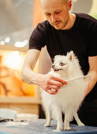 PETTOM Pet Steel Grooming Tool Poodle Finishing Butter Comb 7 1/2-inch L Silver Dog Combs with Rounded Ends Stainless Steel Teeth, Cat Comb for Removing Tangles and Knots