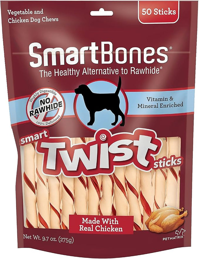 SmartBones Smart Twist Sticks, Rawhide Free Dog Chew Sticks, Made With Real Chicken, 50 Sticks , 9.7 Ounce (Pack of 1)
