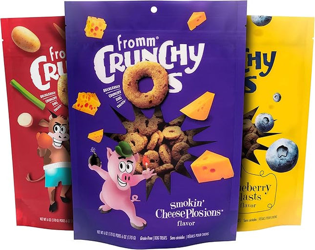 Fromm Crunchy Os Dog Treat Variety Pack - Crunchy Dog Treat Sample Pack (Beef, Chicken, Pork) - Pack of (3) 6 oz Bags