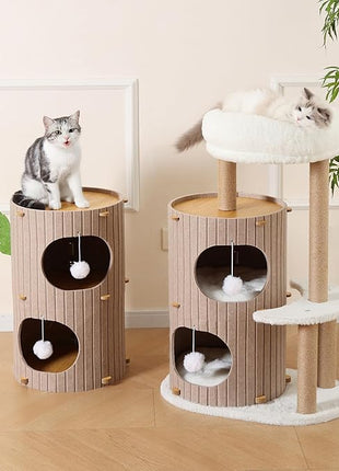 Cat House for Indoor Cats, 2-Storey Large Cat Bed Cave, Felt Covered Cats Tunnel Condo,23.6"