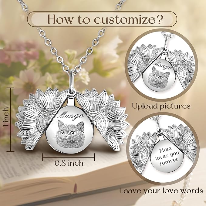 Personalized Pet Portrait Necklace Customized Pet Memorial Necklaces Dog Necklace for Women Custom Pets Necklaces Dog Memorial Jewelry for Cat Mom Dogs Dad (Silver-Silver)