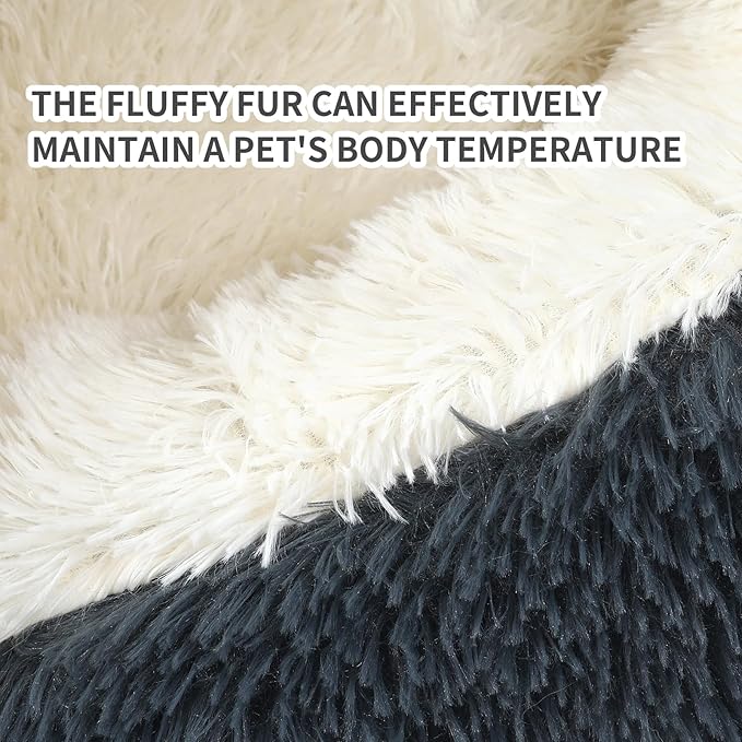 Dog Bed Round Hooded Plush Cat Cave Self Warming Pet Bed Donut Anti Anxiety Fluffy Pet Bed for Puppy and Kitty