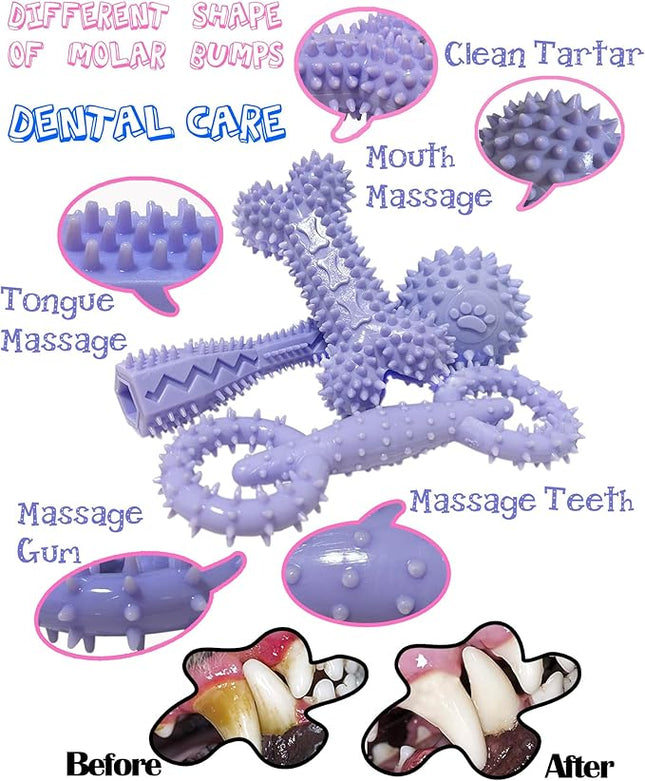 4 Pack Puppy Toys for 2-8 Months Puppies Cute Purple Teething Toys Soft Durable Interactive Chew Toy for Small Dogs