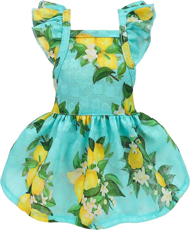 Fitwarm Lemon Dog Dress, Dog Clothes for Small Dogs Girl, Pet Cat Apparel, Teal Blue, Yellow, Green, Large