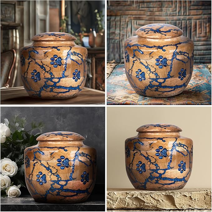 Wood Pet Urns for Dog/Cat Ashes - Small 10 Cu/in Resin Decorative Urn for Ashes for Dog, Urns for Cats - Pet Memorial Remembrance Box - Blue, Small (10 Cubic inches)