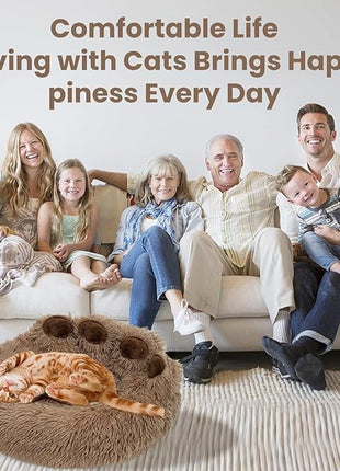 Calming Dog Bed Cat Bed Medium Size Dog - Donut Washable Medium Pet Bed, Warm Kitten Nest 24 inches Anti-Slip Round Fluffy Plush Faux Fur Cat Bed, Fits up to 25 lbs Pets, (Classic Camel)
