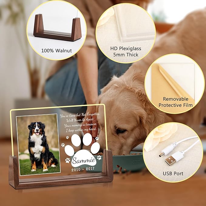 Personalized Pet Memorial Gifts for Dogs, Dog Memorial Gifts for Loss of Dog, in Memory of Dog, Pet Sympathy Gifts for Dogs, Pet Memorial Gifts Cat, Dog Memorial Acrylic Night Light, Pet Loss Gifts