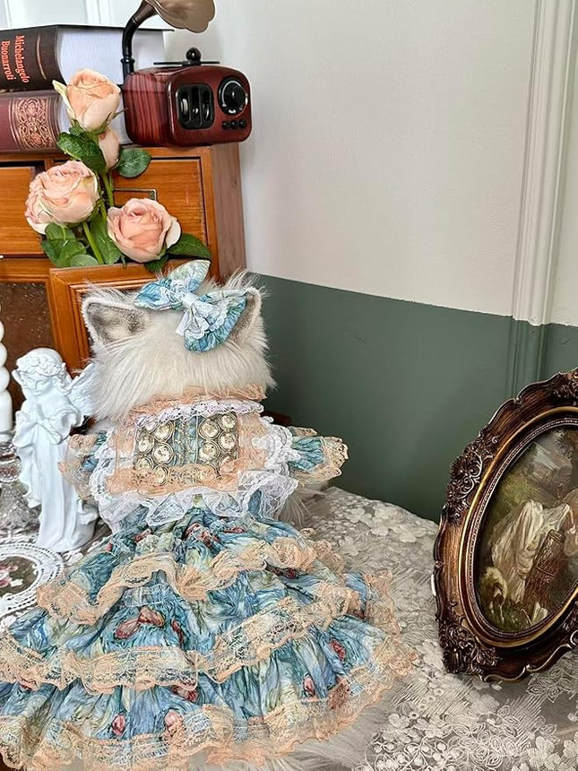 Fashion Sweet Puppy Dog Lace Princess Tailored Dress for Mini and Petite Dog A-Blue Small