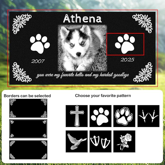 Pet Memorial Stones for Dogs & Cats, Personalized Dog Memorial Plaques for Pet Grave Stones for Outdoor - Cats Headstones, Tombstones for Grave Markers with Photo (Middle)