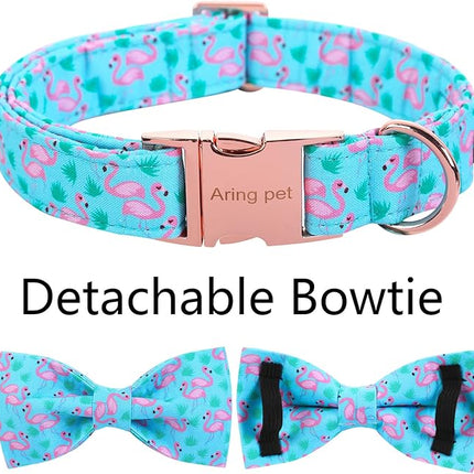 ARING PET Flamingo Dog Collar-Cotton Dog Collar with Bow, Adjustable Summer Bowtie Dog Collars Pet Collars with Metal Buckle