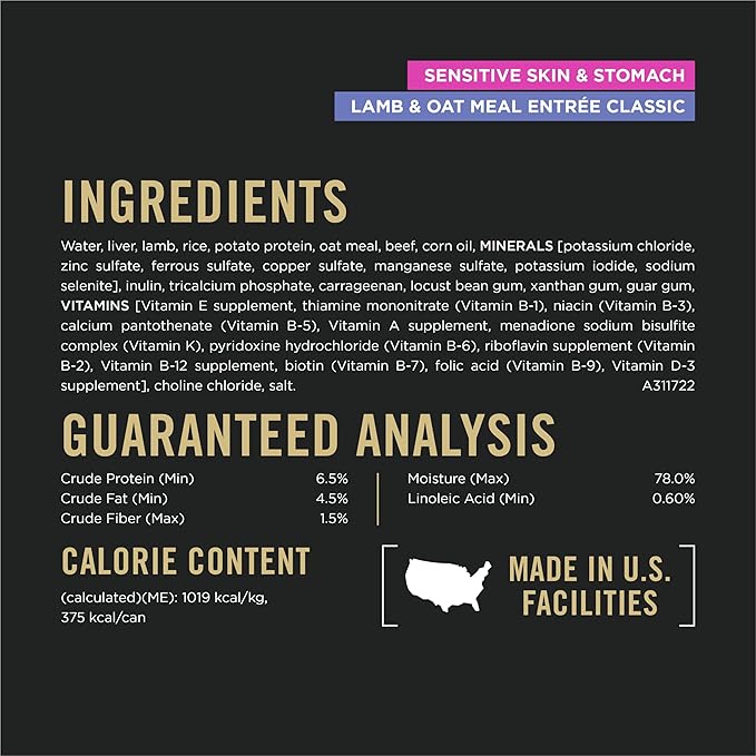 Purina Pro Plan Sensitive Skin and Stomach Wet Dog Food, Salmon and Rice and Lamb and Oat Meal Variety Pack - (Pack of 12) 13 oz. Cans