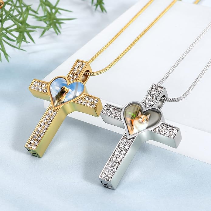 Farfume Personalized Pet Urn Necklace for Dog Cat Ashes Cremation Pet Memorial Customized Photo Text Engraving Pendant Keepsake Funeral Jewelry