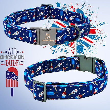 Lionheart glory American Flag Dog Collar 4 of July Independence Patriotic Dog Bow Collars Heavy Duty Adjustable Soft Collar with Bowtie for Medium Dogs Pet Gift