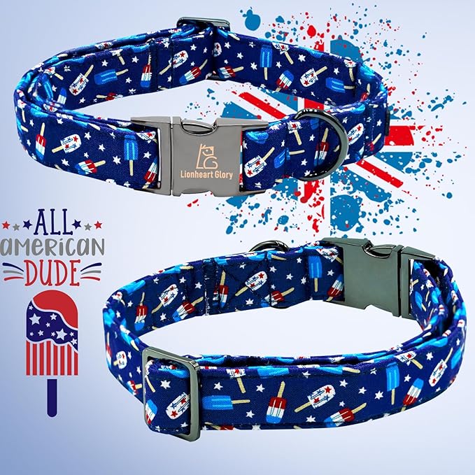 Lionheart glory American Flag Dog Collar 4 of July Dog Collars with Flower Independence Patriotic Dog Flower Collars Heavy Duty Adjustable Collar Flower for Large Dogs Pet Gift