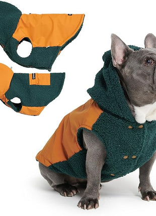 Spark Paws Reversible Fleece Dog Jacket, Hooded Sweater Vest, Warm Coat for Winter - Suitable for Small Medium Large XL XXL Dogs - Orange and Green - XL