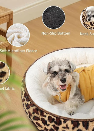 Cat Bed, 23In Dog Beds for Small Dogs, Calming Cat & Dog Beds for Indoor Pets, Pet Beds Comfortable Donut Round Ultra Soft (Leopard, Medium 23in)
