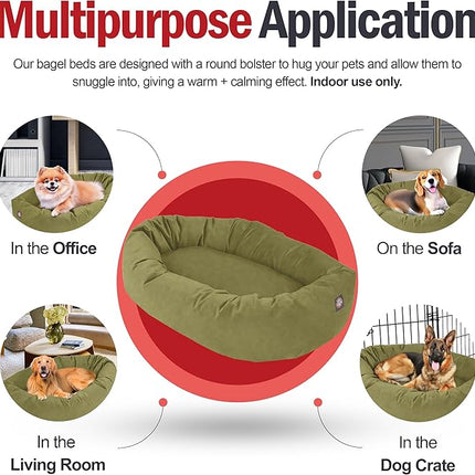 Majestic Pet 24 Inch Suede Calming Dog Bed Washable 24x19x7 (Inch) – Cozy Soft Round Donut Dog Bed with Spine Support for Dogs to Rest Their Head - Pet Bed Small – Sage (2025)