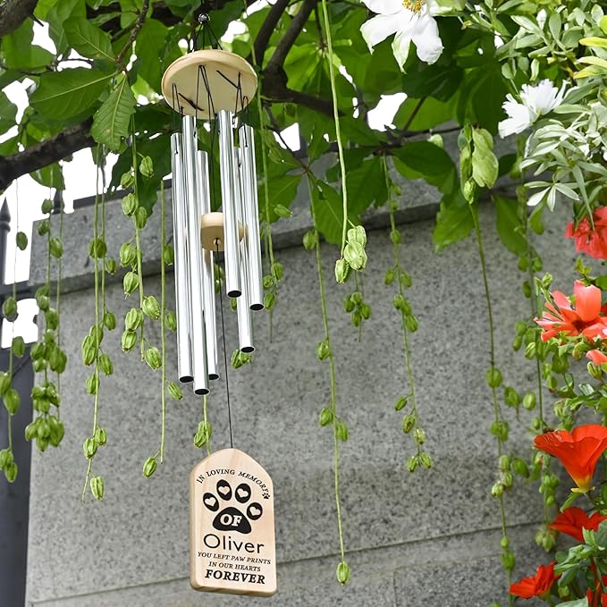 Dog Memorial Gifts, Jocidea Personalized Pet Memorial Wind Chime, Loss of Dog Sympathy Gift, Pet Remembrance Gifts, in Memory of Dog Cat, Loss of Pet - Left Paw Prints in Our Hearts