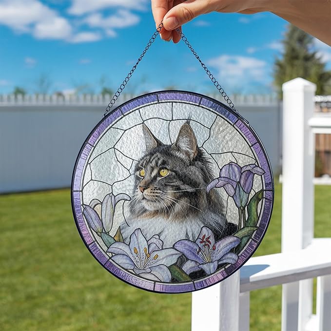 Gabita Custom Cat Portrait Stained Glass Window Hanging Light Catcher, Pet Memorial Stained Glass Photo, Cat Memorial Gift Pet Loss Sympathy Gift