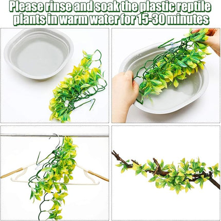 5Pieces Artificial Reptile Plants Lifelike Reptiles Terrarium Leaves Plastic Reptile Habitats Plant Amphibian Hanging Terrarium Plants Decorations with SuctionCups for Hermit Crab Lizards Geckos Snake