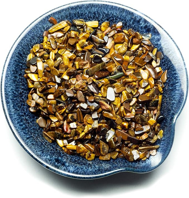 Cherry Tree Collection 1/2 Pound Polished Tumbled Gemstone Chips, Pebbles, Crystal Chips Bulk for Jewelry Making, Healing, Plants, Succulents, Aquariums, Decoration, Chakra (Tiger's Eye)