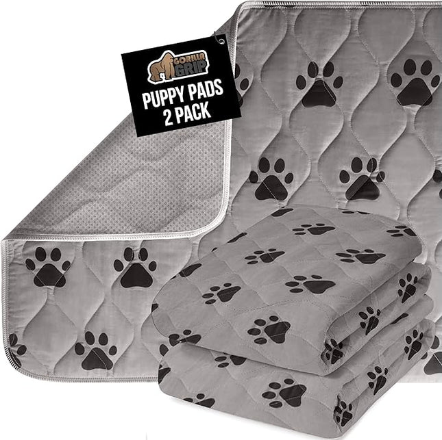 GORILLA GRIP Washable Puppy Pads, Slip Resistant Dog Crate Mat, Waterproof Cloth Pee Pad for Training Puppies in Playpen, Reusable Pet Incontinence Blanket, Protects Sofa, Furniture, 22x16 Pack of 2