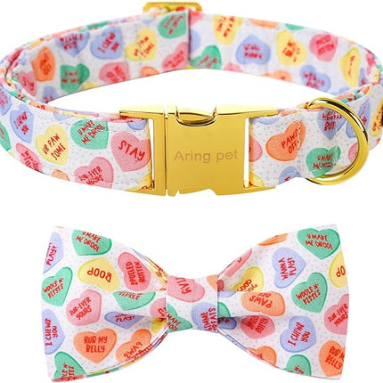ARING PET Valentine's Day Dog Collar with Bow, Cute Adjustable Heart Bowtie Pet Collars with Metal Buckle for Puppy Small Medium Large Boy Girl Dogs-XS