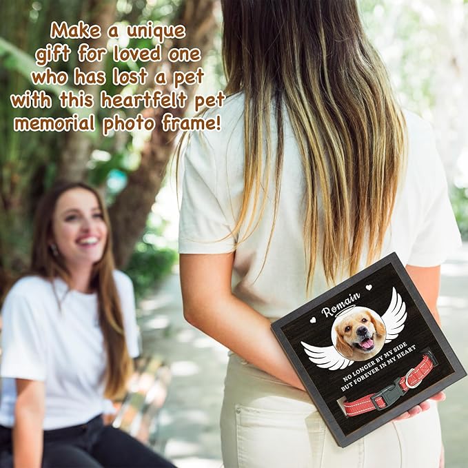 Dog Memorial Gifts Personalized Picture Frame, in Memory of Dog Passing Away Sympathy Gifts for Loss of Dogs, Cat Memorial- Fits 3 Collar Lengths