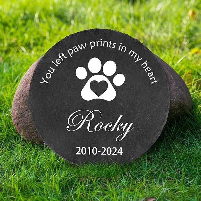 Ships Next Day Personalized Pet Memorial Stone for Loss of Dog Cat, Custom Photo Name Memory Headstone Garden Grave Marker Bereavement Sympathy Gift