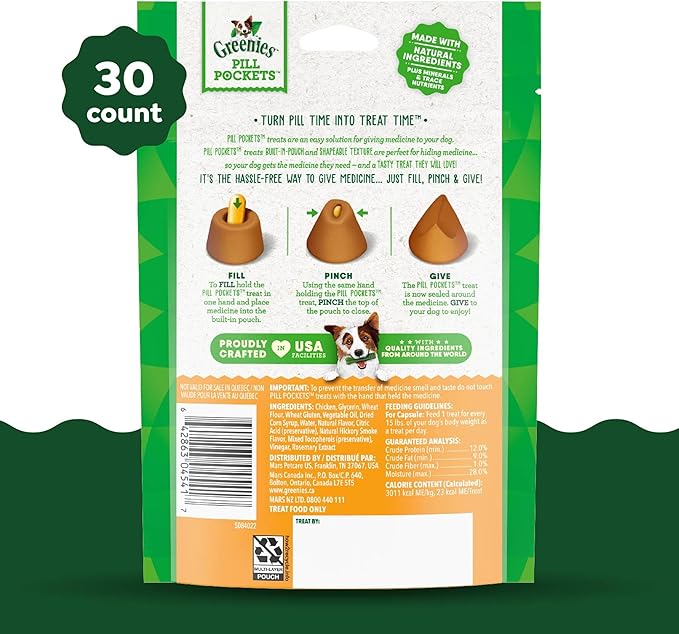 Greenies Pill Pockets for Dogs Large Size, Soft Dog Treats, Chicken Flavor, 7.9 oz. Pouch (30 Treats)